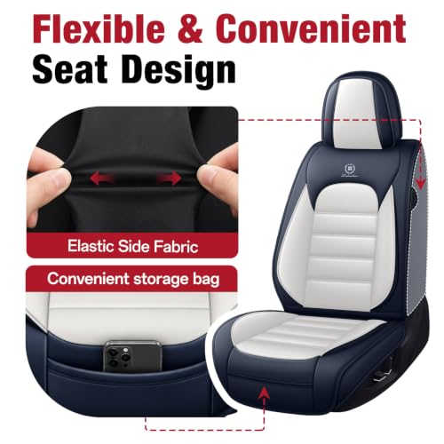 Image of Leather Full Set Seat Covers for Toyota Camry 2015-2026, Blue-White