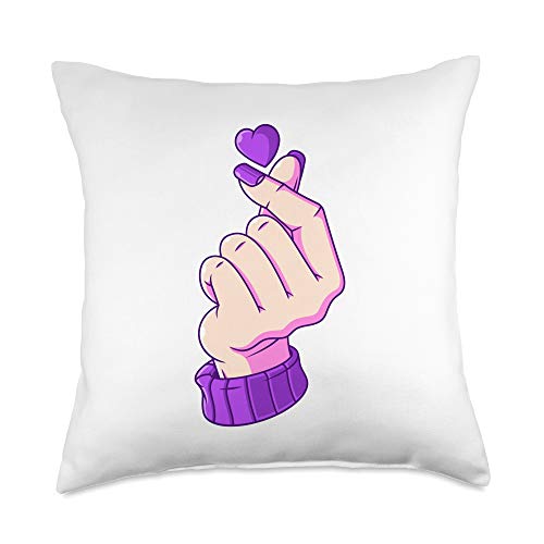 The Weird Shop Korean Finger Heart Sign Saranghae I Love You K-Pop Kdrama Throw Pillow, 18x18, Multicolor