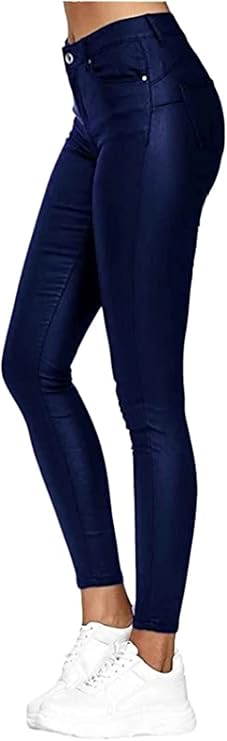 ASIYAN Pantalon en Similicuir for Femme, Taille Haute, Coupe Skinny, en