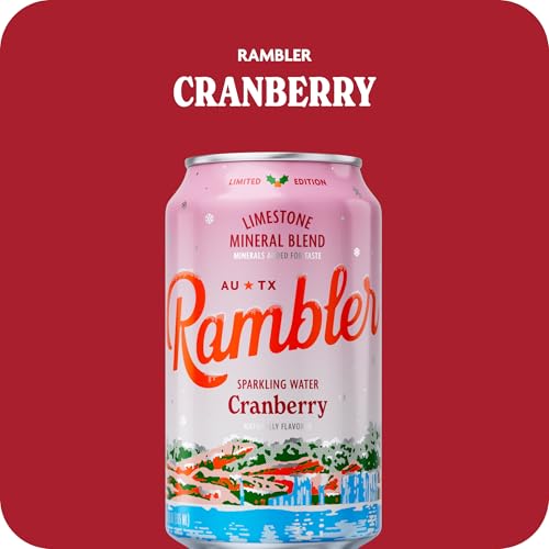 Image of AUTX RAMBLER Sparkling Water, Texas Limestone Mineral Blend, Cranberry Flavor, Limited Edition, 12-Ounce Cans, Three 8-Packs (24 Cans)