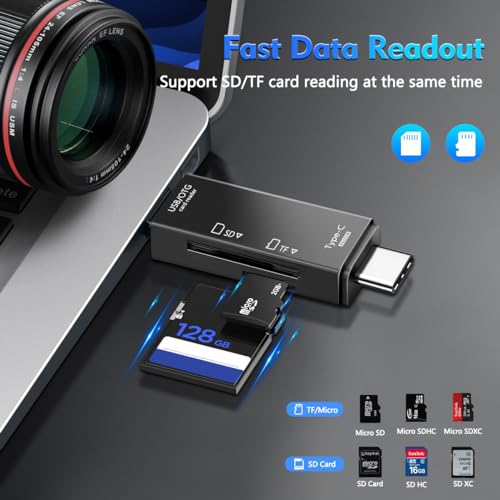 Image of Kinsound 6 in 1 SD & TF Card Reader with Type-C, USB & Micro USB Ports, Portable Memory Card Reader Compatible with TF, SD, SDHC, SDXC, MMC, RS-MMC, Micro SDXC for Computer & Android Phone