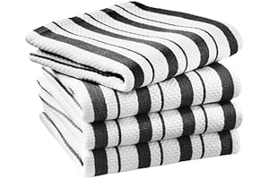 Indispensable Absorbent Classic Striped Kitchen Towels (Set of 4 in Jet Black)