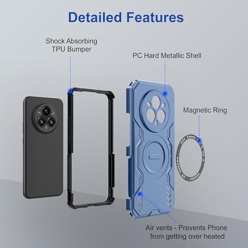 Image of amazon basics Back Case Cover for Realme 14 Pro Plus 5G | MagSafe Case with Built-in Metal Ring | Supports MagSafe Charger, Wallet & Car Mount | Shockproof Hybrid PC + TPU | Blue