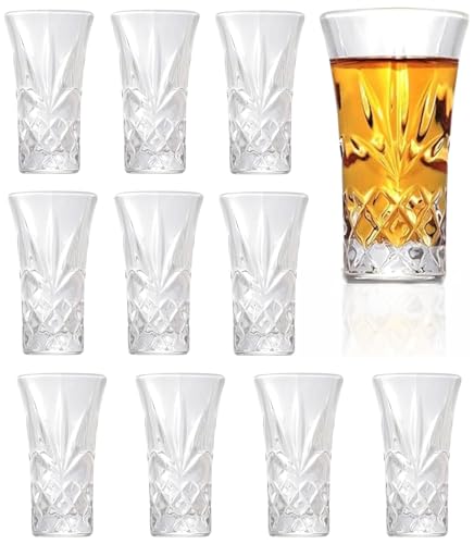 QUAFFER Tequila Glasses Heavy Base Shot Glass Cordial Glasses 2oz (Set of 12) – Classic Shape Elegant Patterned - Authentic Tequila Shot Glass Set –– Perfect for Parties, Bars, Events, Home Bar