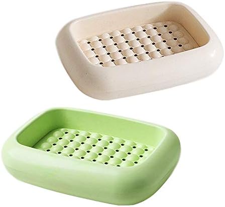 METKA Bamboo Fiber Plastic Soap Box,Bathroom Plastic Rectangle Shower Soap Holder,Soap Case Holder, Soap Dish Self Draining Soap Saver, 2 Pack (soap Box) (Yellow & Green)