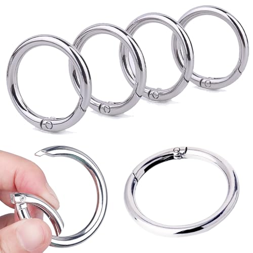 6 Stk Karabiner Rund 40 mm O-Ring Karabinerhaken aus Zinklegierung,SchlüSselanhäNger Ringe,Ring Karabiner,Karabiner SchlüSselring (Silber)