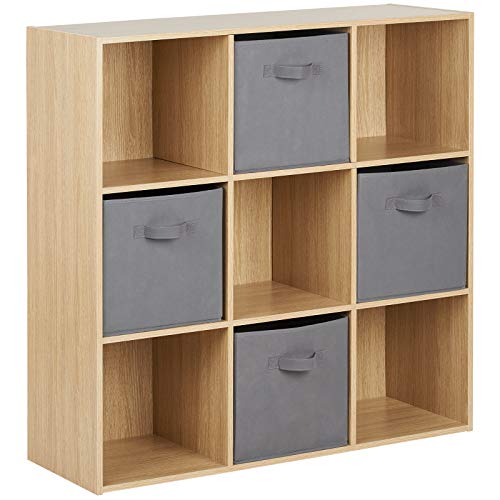 Hartleys Oak Effect 9 Cube Unit and 4 Grey Storage Drawers