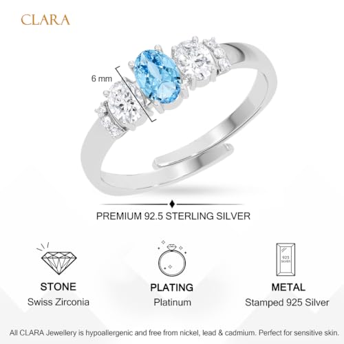 Image of Clara 925 Sterling Silver Blue Zirconia Adjustable Ring for Women | Platinum-Plated | Gift for Girl Wife Girlfriend for Anniversary & Birthday | Minimal Daily Wear