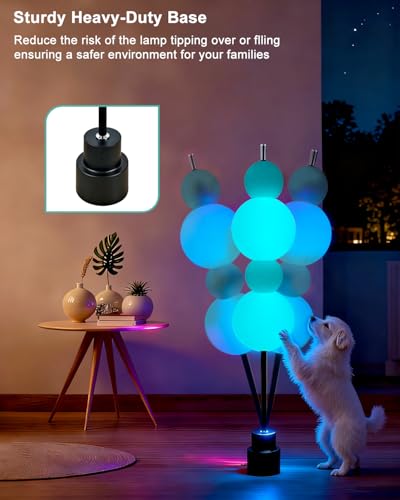 Image of Blue Globe Floor Lamp - RGB & 3000K Dimmable LED, Touch Switch, Modern Tall Standing Lamp for Bedroom, Living Room, Home Office, Gold Metal