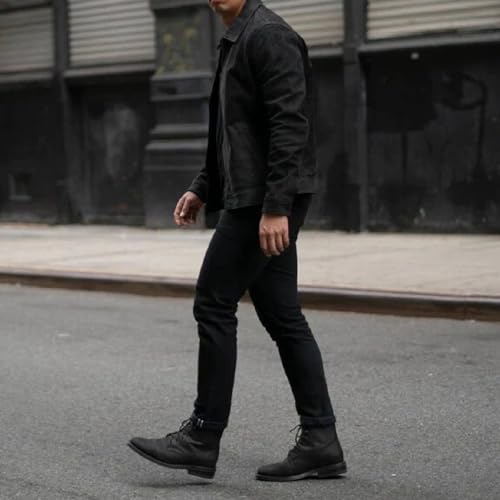 Image of Mens Shirt Collar Genuine Real Lambskin Leather Jacket For Men Vintage Classic Biker Style with Zip Out Liner
