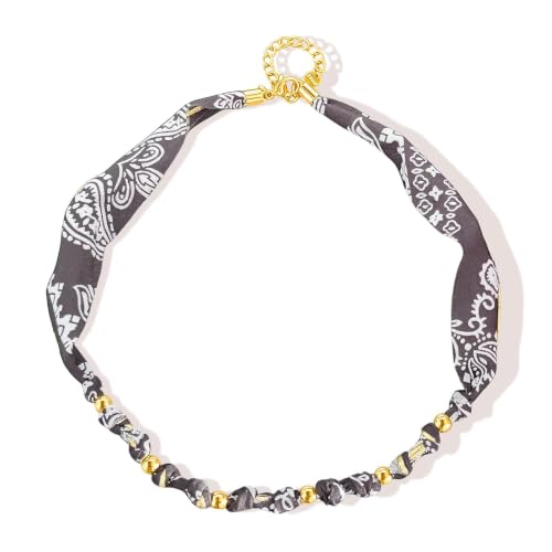 Scarf Necklace with Charm for Women Bandana Necklace Fabric Choker Jewelry Boho Outfit Accessories for Dresses Vacation Western Style Gift