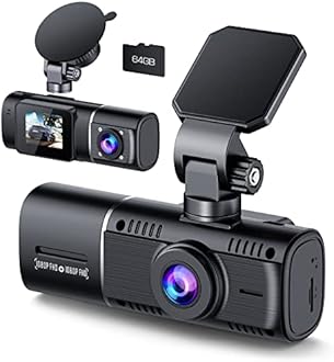 Dual Dash Cam Front and Inside 1080P Dash Camera for Cars IR Night Vision Car Camera for Taxi Accident Lock Parking Monitor 2 Mounting Options 64GB SD Card