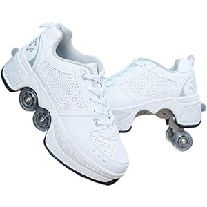 KUXUAN Rolschaatsen voor vrouwen 4 wiel verstelbare quad rolschaatsen laarzen, 2-in-1 multifunctionele schoenen, jongens…