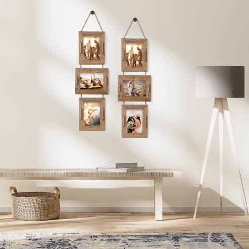 Abswhlm 5X7 Hanging Picture Frames Rustic Solid Wood 3 Opening Picture Frame Collage Wall Mounted Set Display 4X6 Pictures With Mat Or 5X7 Without Mat (Weathered Brown, 2Pack) #TOP5