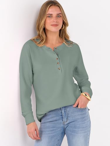 Image of ANRABESS Women's Waffle Knit Henley Top Long Sleeve Shirts