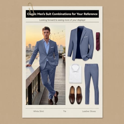 Image of Mens 2 Piece Suit Slim 2 Button Prom Suit Jacket Pants Tuxedo Set