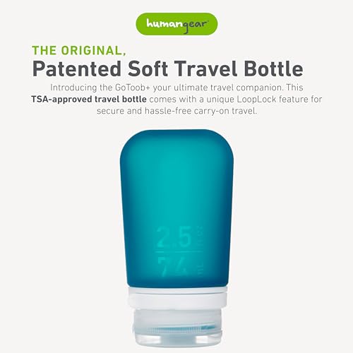 Image of humangear GoToob+ (Medium) | Refillable Silicone Travel Bottle | Locking Lid | Food-Safe Material | Teal, Medium (2.5 fl.oz.; 74ml)