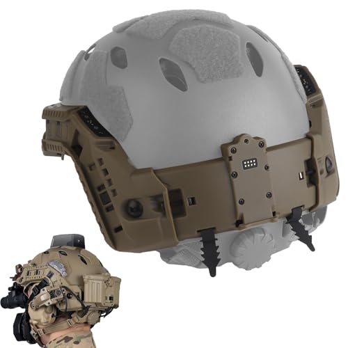 Système de Rail Arc pour Casque High Cut, Rails Latéraux et Arrière Réglables 5 Positions pour Lampes, Marqueurs, Boîte à Piles et Casque Audio, Airsoft(Dark Brown)