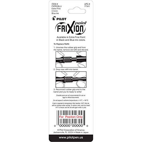 Image of Pilot FriXion Gel Ink Pen Refill, 2-Pack for Erasable Pens, Extra Fine Point, Blue Ink (77341)