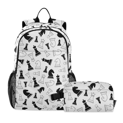 KUEJOP Mochila infantil xadrez branca preta padrão mochila escolar com lancheira, Multicolorido01, One Size