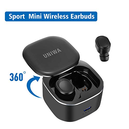 TWS Wireless Earbuds Bluetooth 5.0, UNIWA Mini True Wireless Headphones In-ear Earphones Deep Bass CVC 8.0 Noise Cancelling 15m Signal 20H Playtime 3D Stereo Ideal for Sports Jogging Running Gym