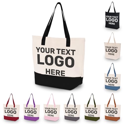 HIFA Personalized Custom Tote Bag for Women, Canvas Tote Bag - Zipper Closure, Extra Inner Pocket - Multipurpose Shoulder Bag