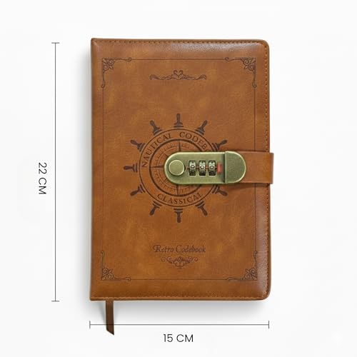 Image of ALMart Diary with Lock, A5 Personal Notebook with 3-Digit Combination Lock, PU Leather Journal for Women & Men | Secret Writing Notebook for Girls, Boys, Office and Gifts (22 x 15 CM) (Nautical Codebook)