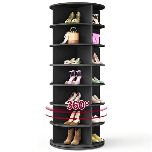 VASAGLE 7-Tier Rotating Shoe Rack Tower, Free Standing 360 Degree Spinning Shoe Organizer, Lazy Susan Bag Display Storage Rack, for Corners, Closets, Small Spaces, Black ULBS047BZ01