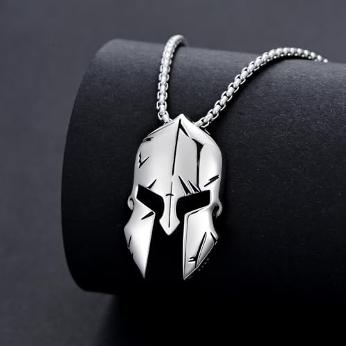 Spartan Necklace for Men 925 Sterling Silver Spartan Warrior Helmet Pendant Jewelry for Dad Son, w/Stainless Steel Chain 22'' + 2''4