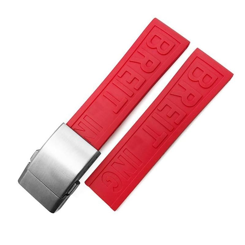 Bracelet de montre 24mm en caoutchouc silicone tressé rouge avec boucle argent