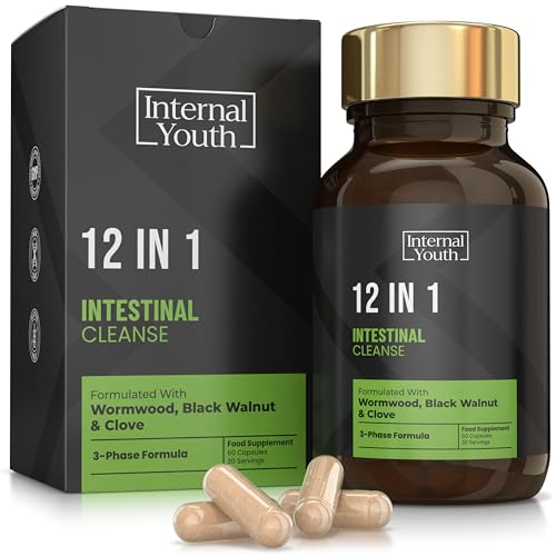 12 in 1 Parasite Cleanse - 1500mg Wormwood, Black Walnut and Clove + 9 Key Ingredients for Digestive & Liver Support - High Strength Natural Dewormer & Gut Cleanse Detox for Men & Women -30 Day Supply