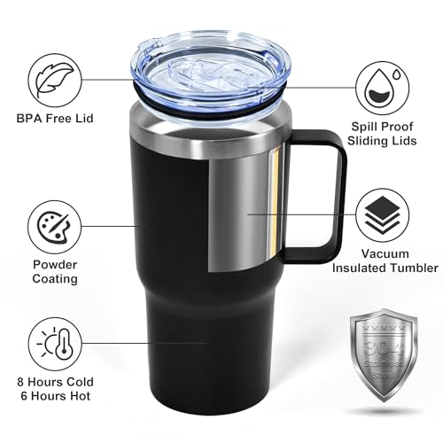 Gobelet de 591 ml avec anse noir en acier inoxydable double paroi - 4