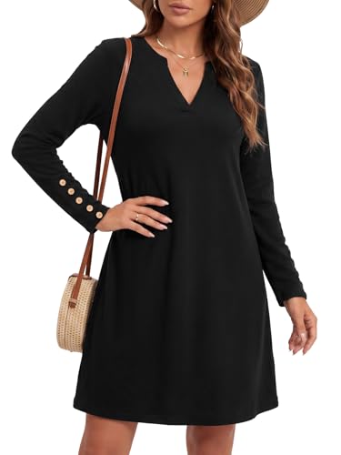 Image of Vrtige Women's V Neck Long Sleeve Flowy A Line Dressy Casual Elegant Midi Dress