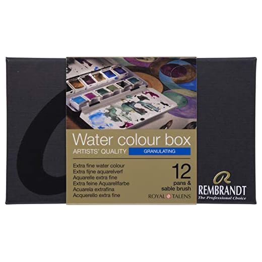 Rembrandt Water Colour Box Granulating - Pintura de acuarela extrafina, caja de metal con 12 tonos granulados, incluye pincel