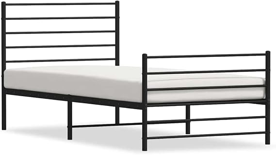 Bed Frame Black Powder-Coated Steel Twin Bed Frame Rectangular Furniture