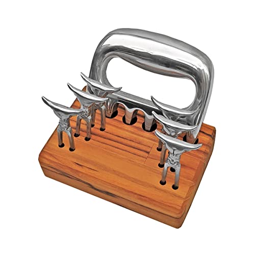Kit Garra de Urso + 6 Mini Tridente + Base Madeira Churrasco