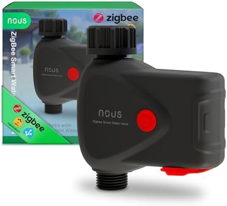 NOUS ZigBee Smart Wasserhahn-Ventil, Bewässerungssteuerung IP66, Kompatibel mit Alexa, Google Assistant, Smart Life, Timer & App-Fernbedienung, Batteriebetrieben, 3/4 Zoll, für Gar