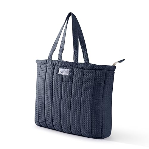 Image of Premium Cotton Waffle Quilted Tote Bag, Large Spacious Handbag for College, Office, Work, Travel, Shopping & Daily Use