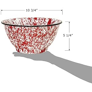 Red Co. Set of 2 Enamelware Metal Large Classic 4 quart Round Salad Serving Bowl, Red Marble/Black Rim - Splatter Design Red Co Set of 2 Enamelware Metal Large Classic 4 quart Round Salad Serving Bowl Red MarbleBlack Rim Splatter Design