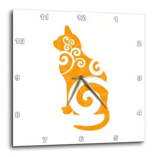 3dRose dpp_41078_2 Swirly Cat Silhouette Orange-Wall Clock, 13 by 13-Inch