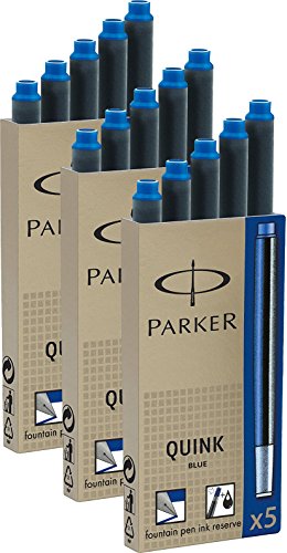 3x Parker Tintenpatrone Quink Packung mit 5 Stück, blau (15 Patronen)