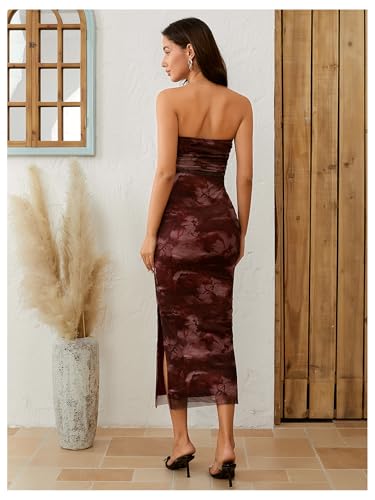 Image of Milumia Women's 2026 Summer Floral Strapeless Tube Top Dresses Side Slit Wedding Guest Bodycon Maxi Dress