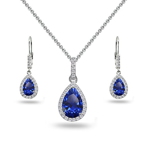 Jewelry Sets for Women, Necklace and Earring Sets for Women, Birthstone Jewelry, Genuine or Synthetic Gemstones, Teardrop Necklace and Dangle Earrings, Pendant Necklace, Sterling Silver Jewelry
