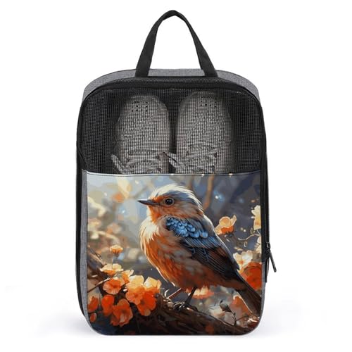 Flowers And Birds Shoe Bags for Travel Water-Resistant Shoes Pouch with Handle Fashion Shoe Organizer with Zipper Closure Portable Sneaker Carrier for Men & Women Daily Use