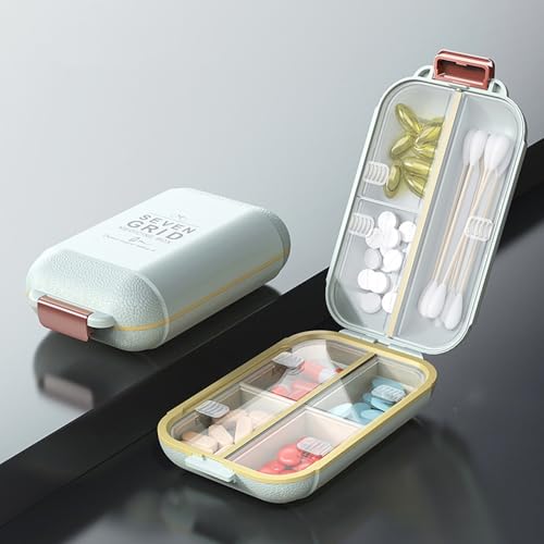 Organizador portátil de pílulas, mini caixa de comprimidos, estojo para 7 compartimentos, caixa de armazenamento de cápsulas de viagem