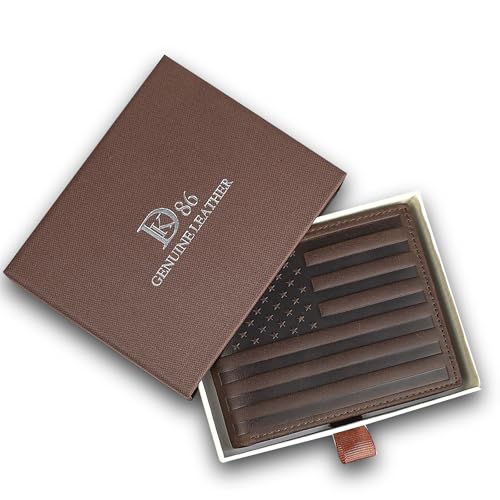 Image of DK86 Mens Wallet USA Flag Bifold Wallet for Men RFID Blocking Extra Capacity Multiple Card Slots with 2 ID Windows (vintage coffee with us flag)