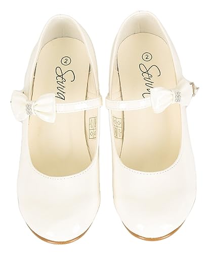 Girls' High Heel Patent Mary Jane Dress Shoes with Ankle Strap & Bow - Ideal for Weddings, Communion, Confirmation Events4