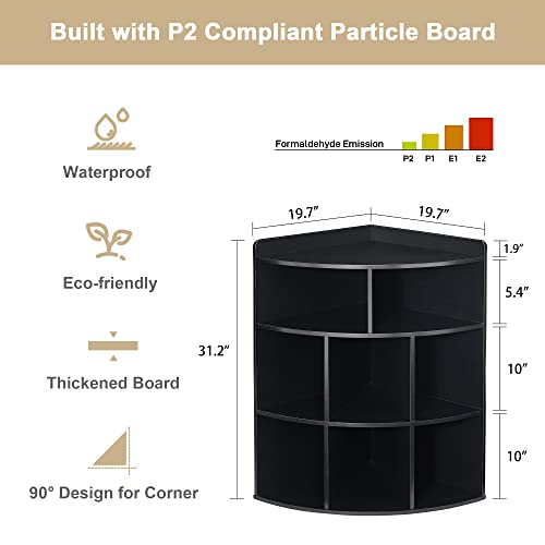 Vecelo 3-Tier Corner Cabinet With 8 Cubbies, Wooden Cube Storage Organizer, Modern Bookshelf Units For Playroom, Bedroom, Living Room, Black #TOP2