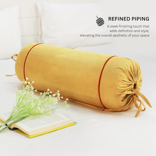 Image of AURAVE Suede 300 TC Printed Bolster Cover with Drawstring Closure, Set of 2, Soft Breathable Durable Machine Washable for Sofa Bed & Home Decor, 15 inchx30 inch, Golden Brown | Cover Only
