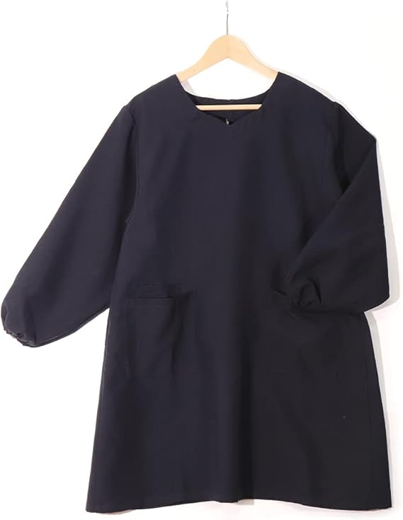 Amazon Co Jp 割烹着 おしゃれ 保育士 ロング かっぽう着 冬 かっぽうぎ 長袖 夏 ネイビー ホーム キッチン